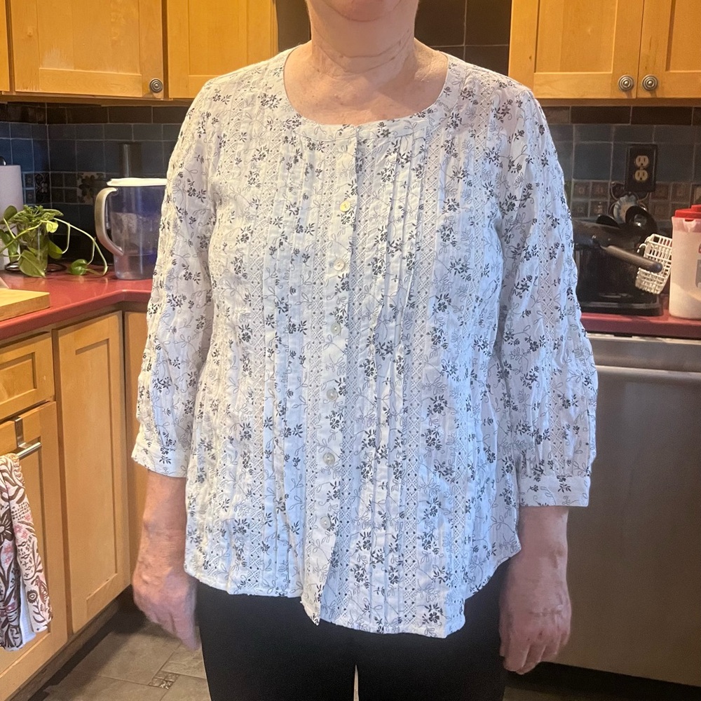 J. Jill White and Black Floral Blouse